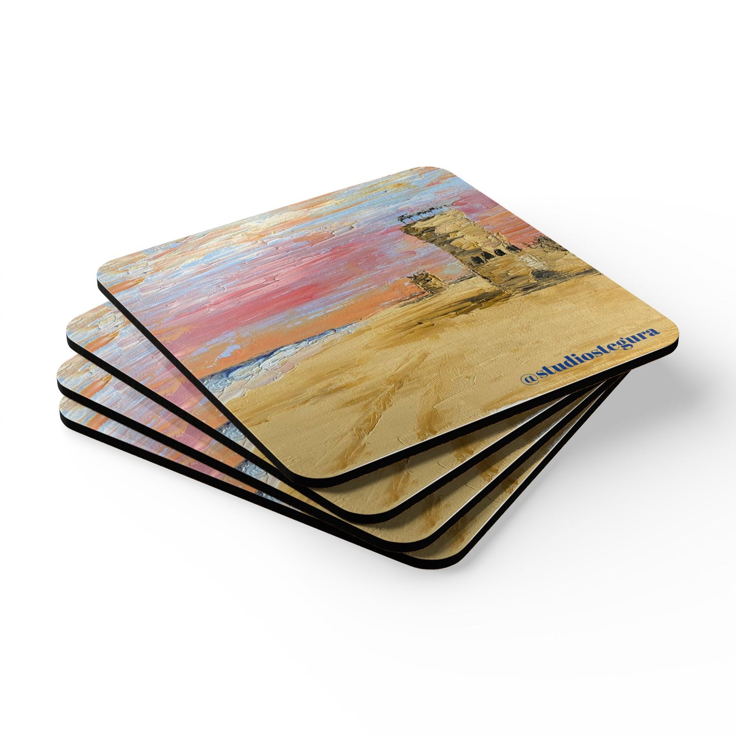 Tower Sunrise Corkwood Coaster Set