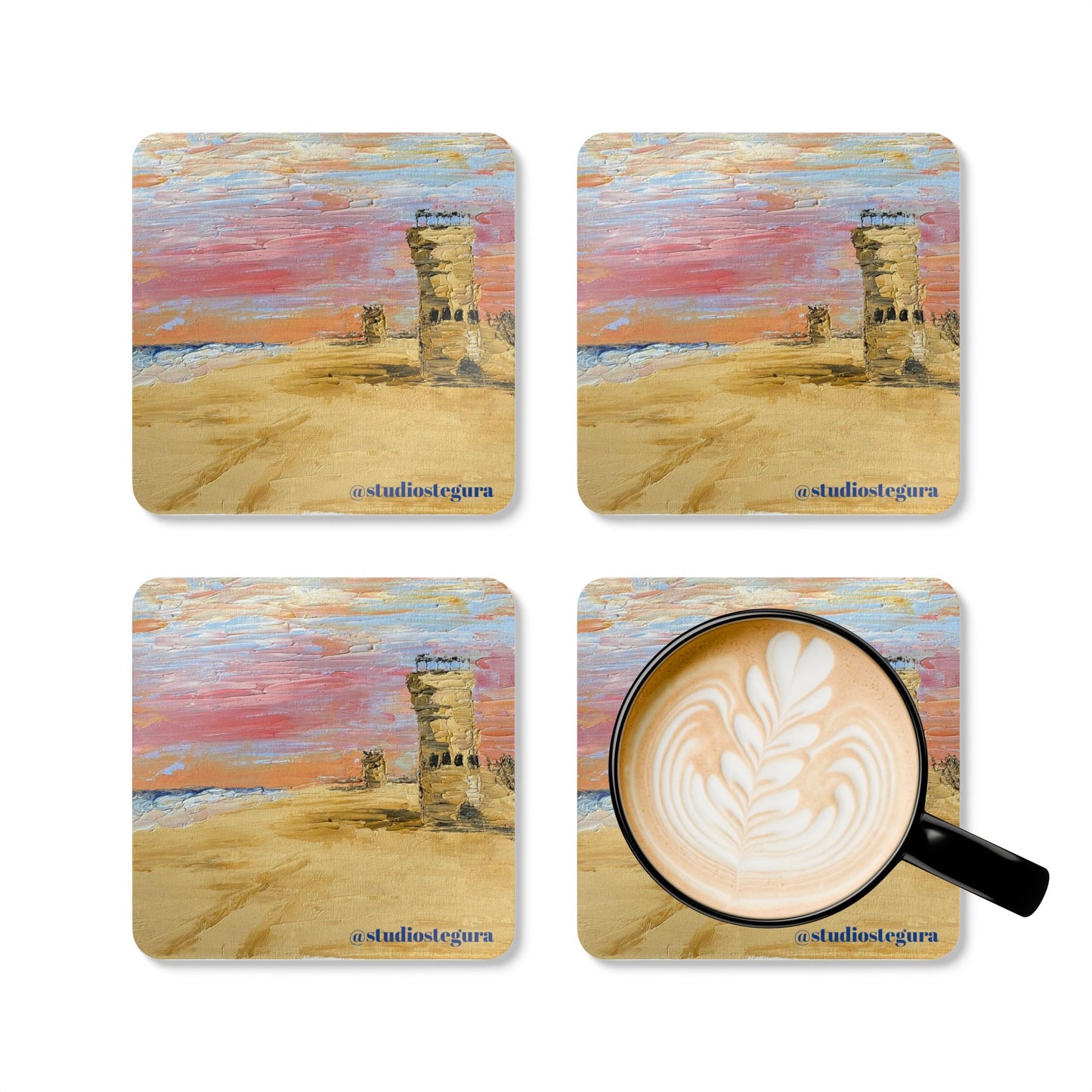 Tower Sunrise Corkwood Coaster Set
