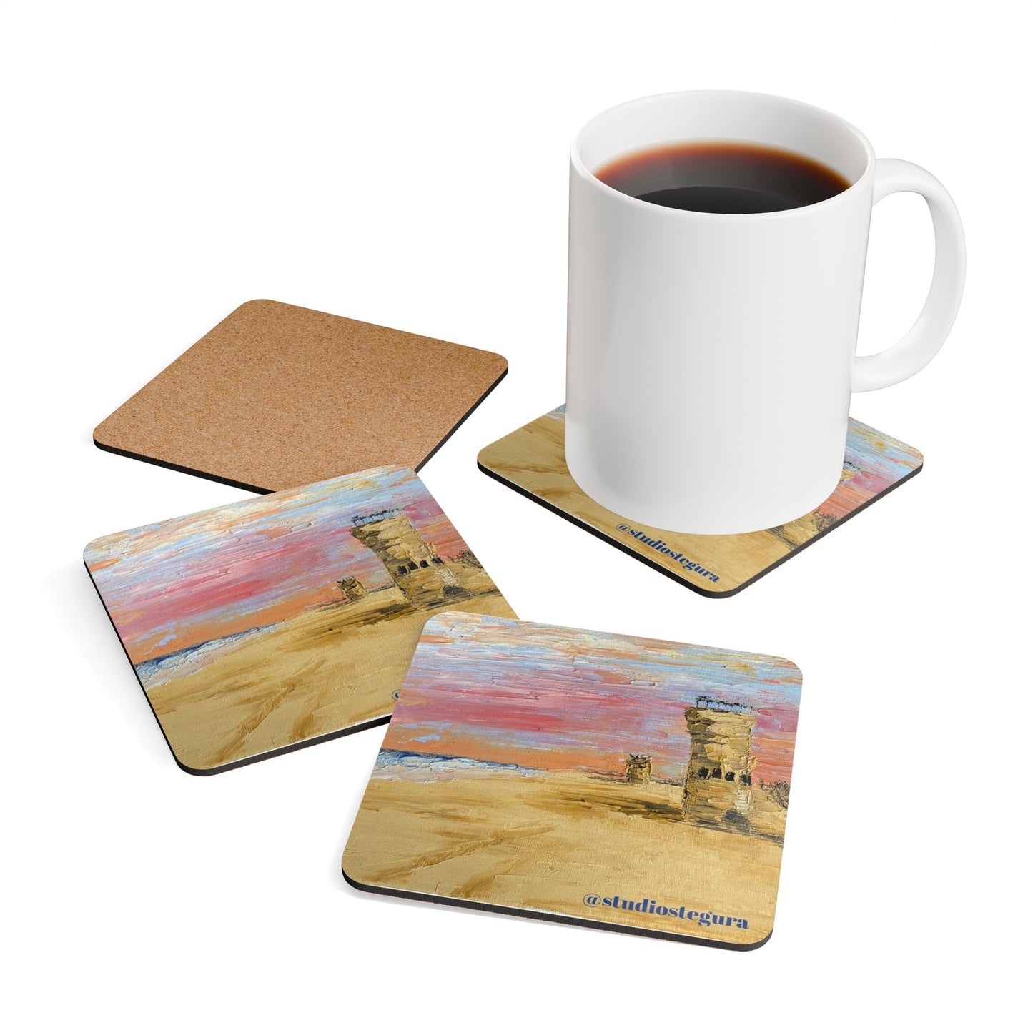 Tower Sunrise Corkwood Coaster Set