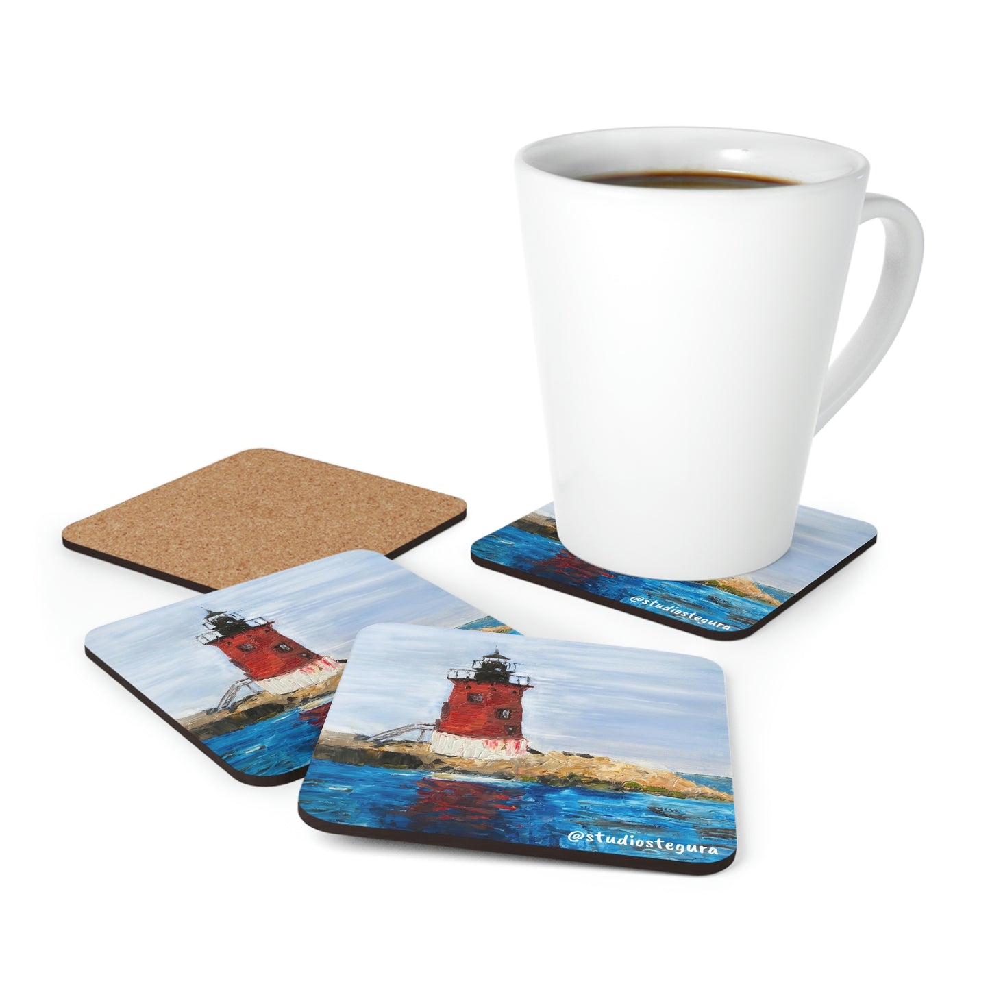 Set of 4 Breakwater Lighthouse Cork Coaster Set