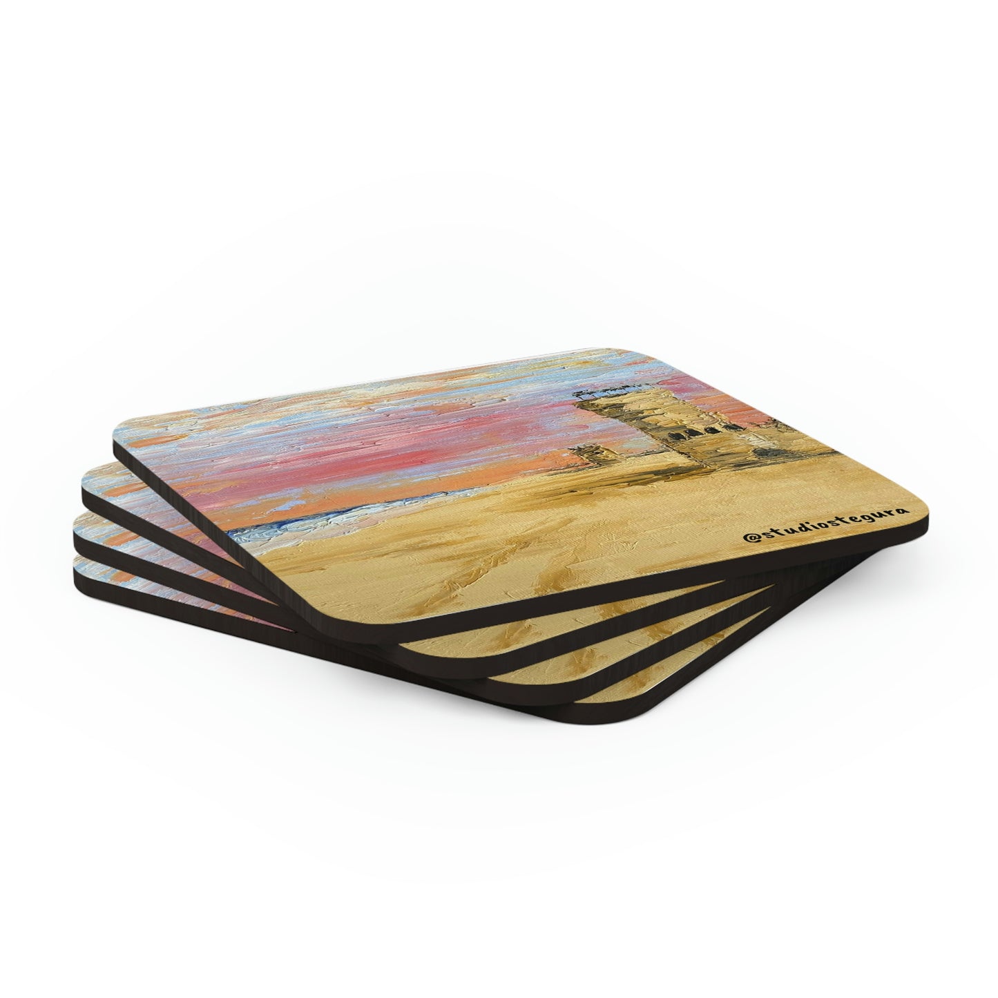 Tower Sunrise Corkwood Coaster Set