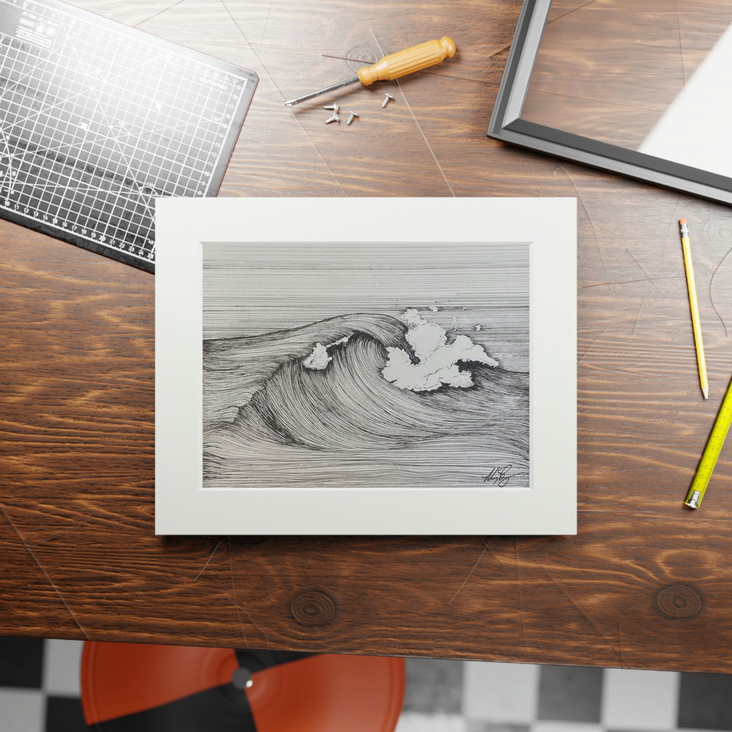 Sketchy Wave Fine Art Print (Passepartout Paper Frame)