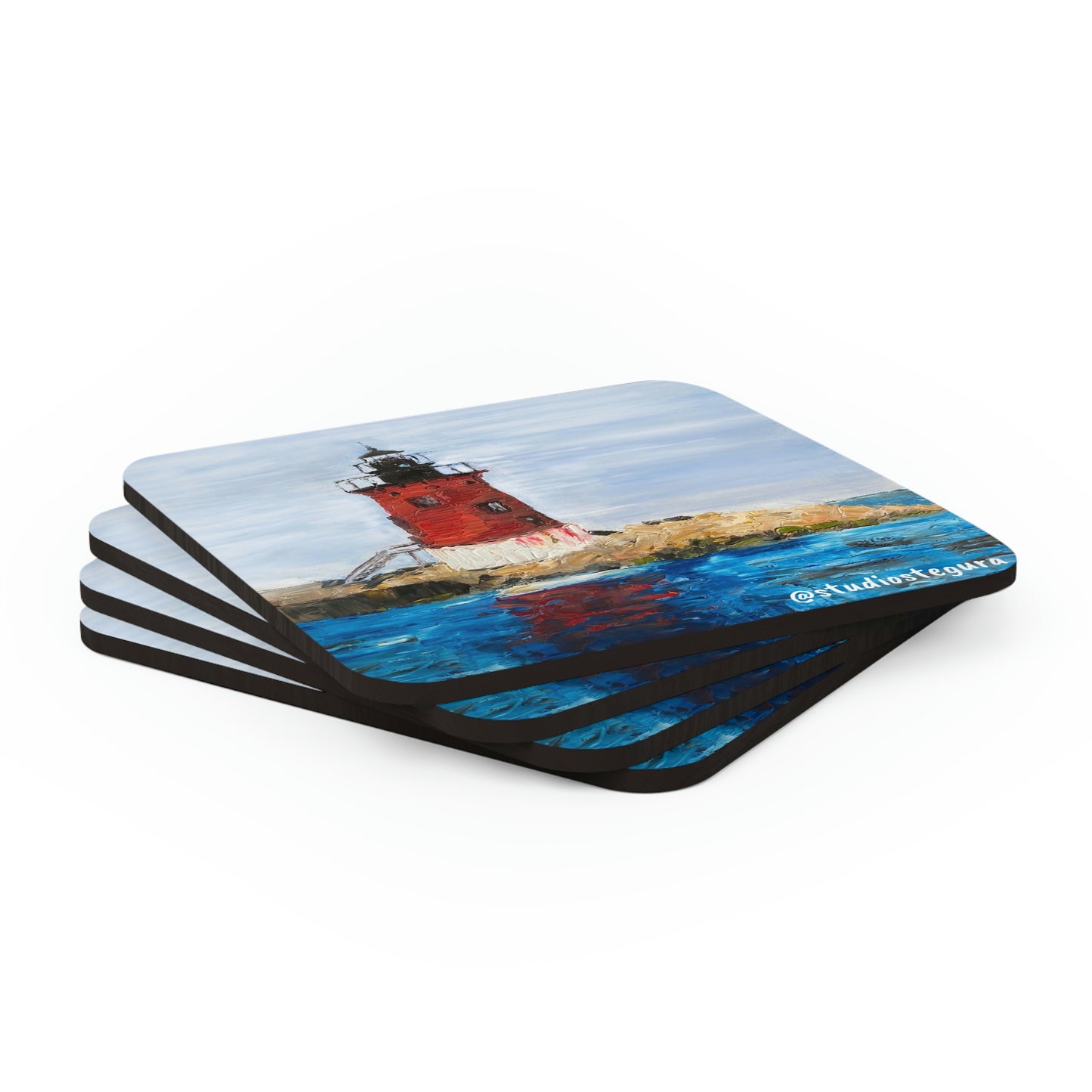 Set of 4 Breakwater Lighthouse Cork Coaster Set