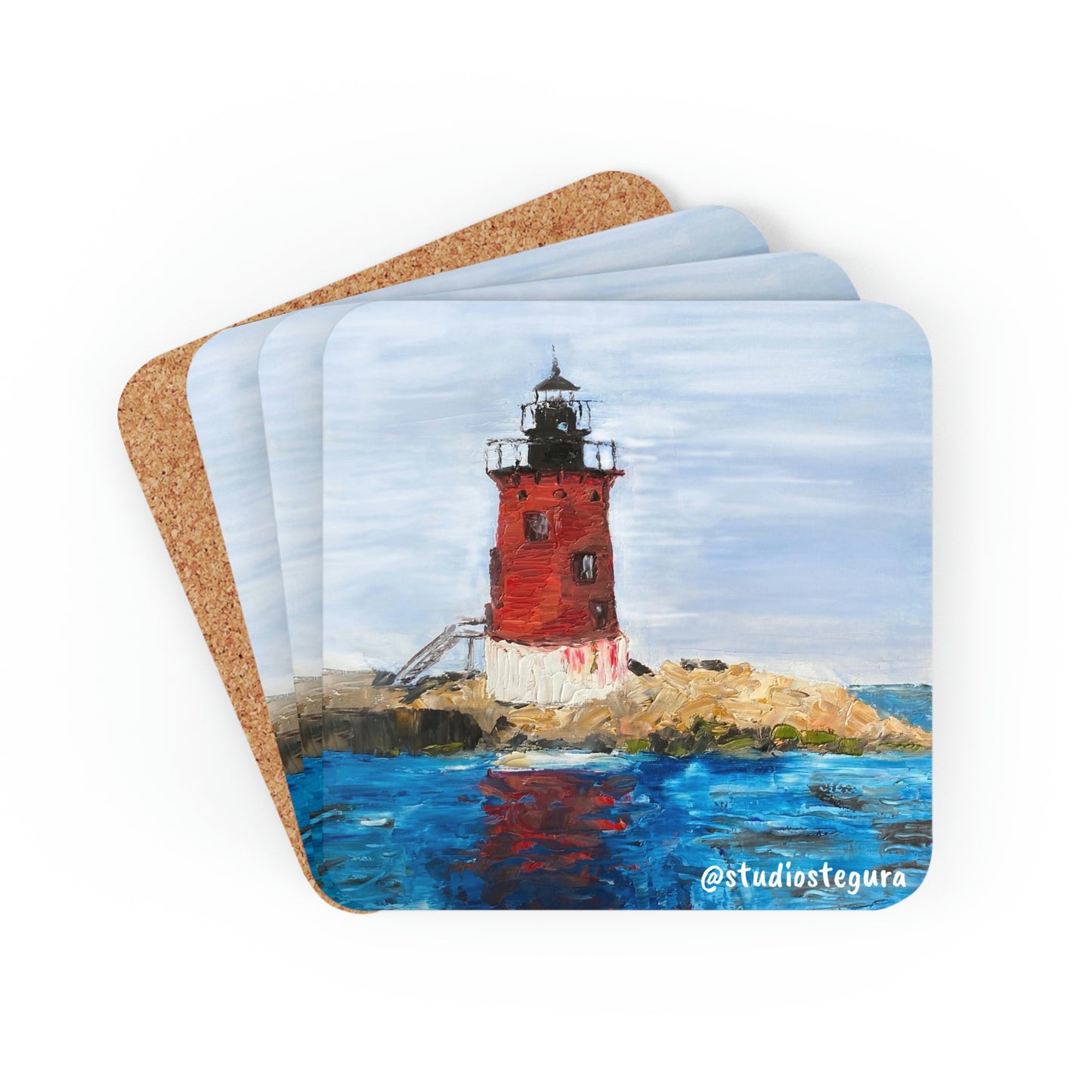 Set of 4 Breakwater Lighthouse Cork Coaster Set