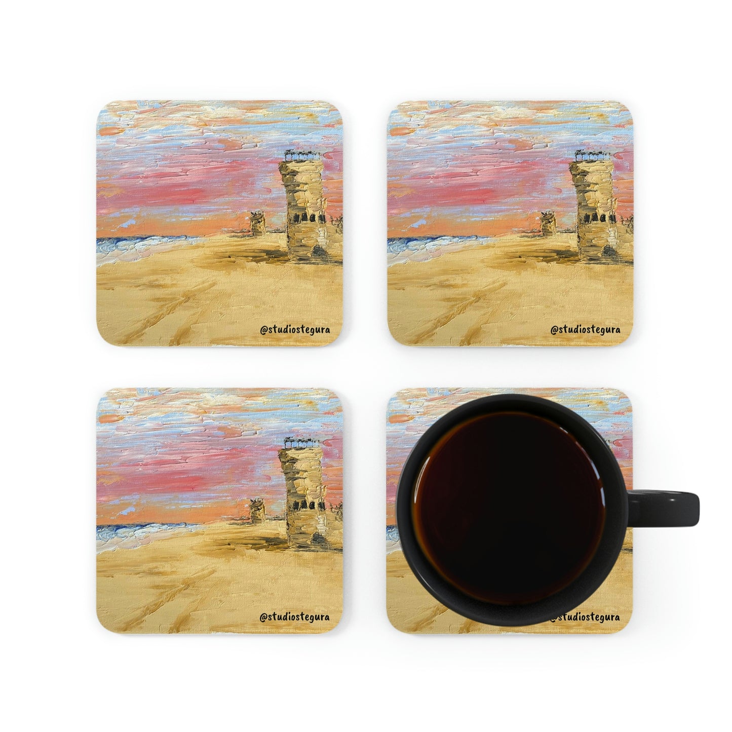 Tower Sunrise Corkwood Coaster Set