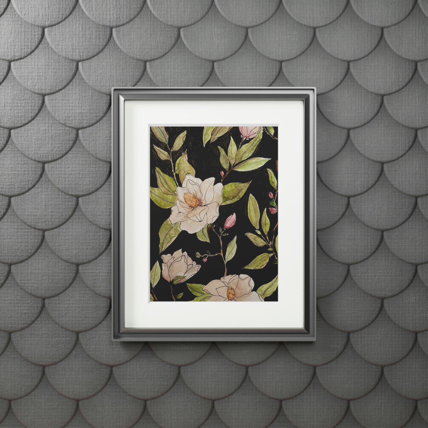 Elle's Magnolias Fine Art Print (with Passepartout Paper Frame)