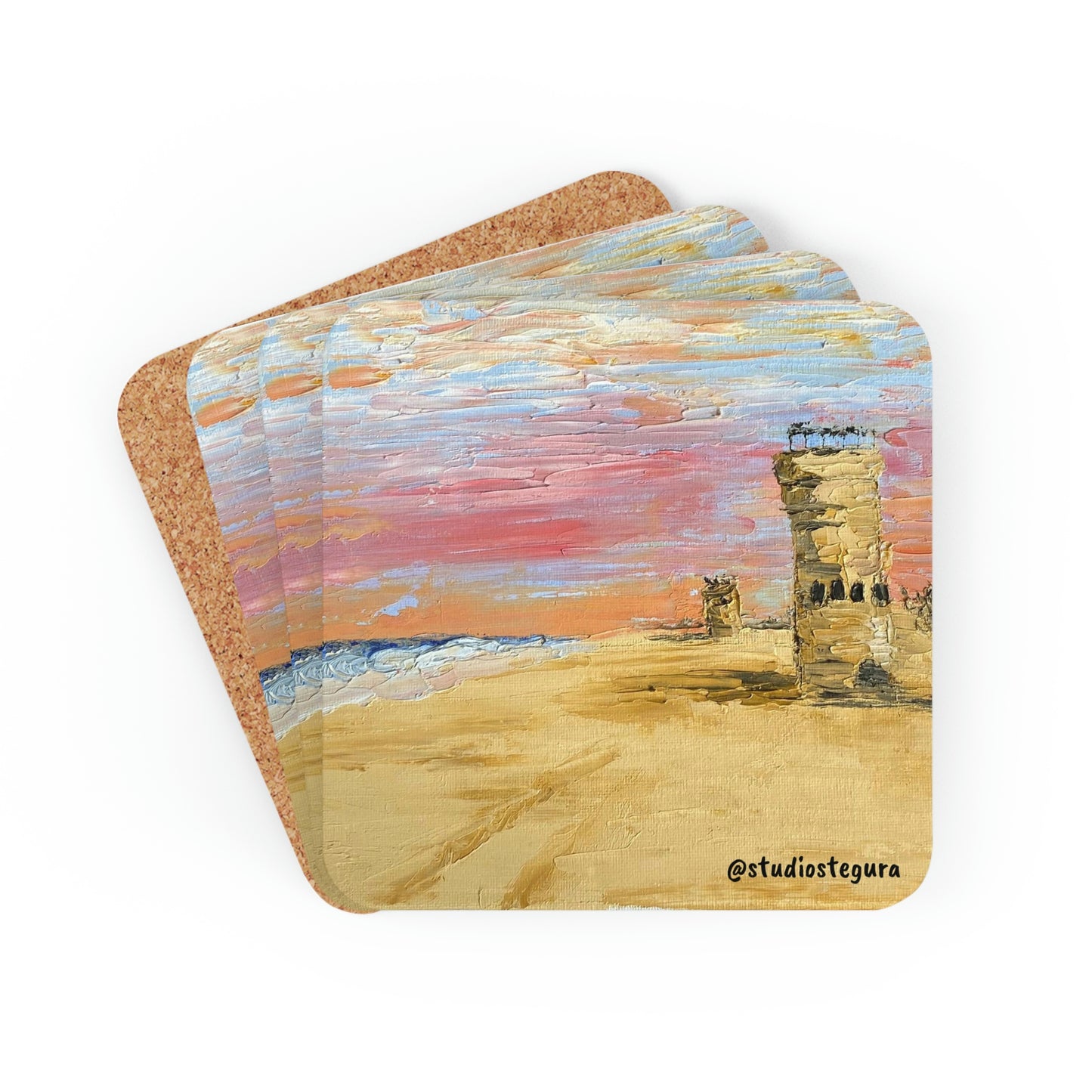 Tower Sunrise Corkwood Coaster Set