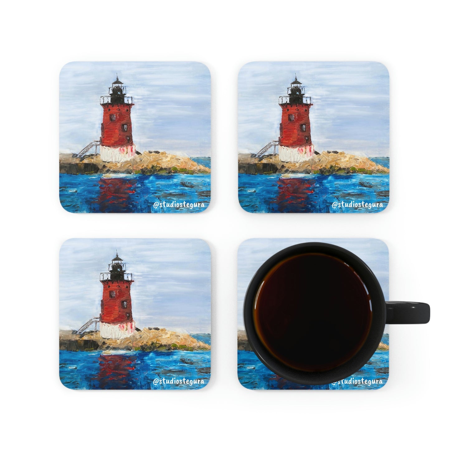 Set of 4 Breakwater Lighthouse Cork Coaster Set